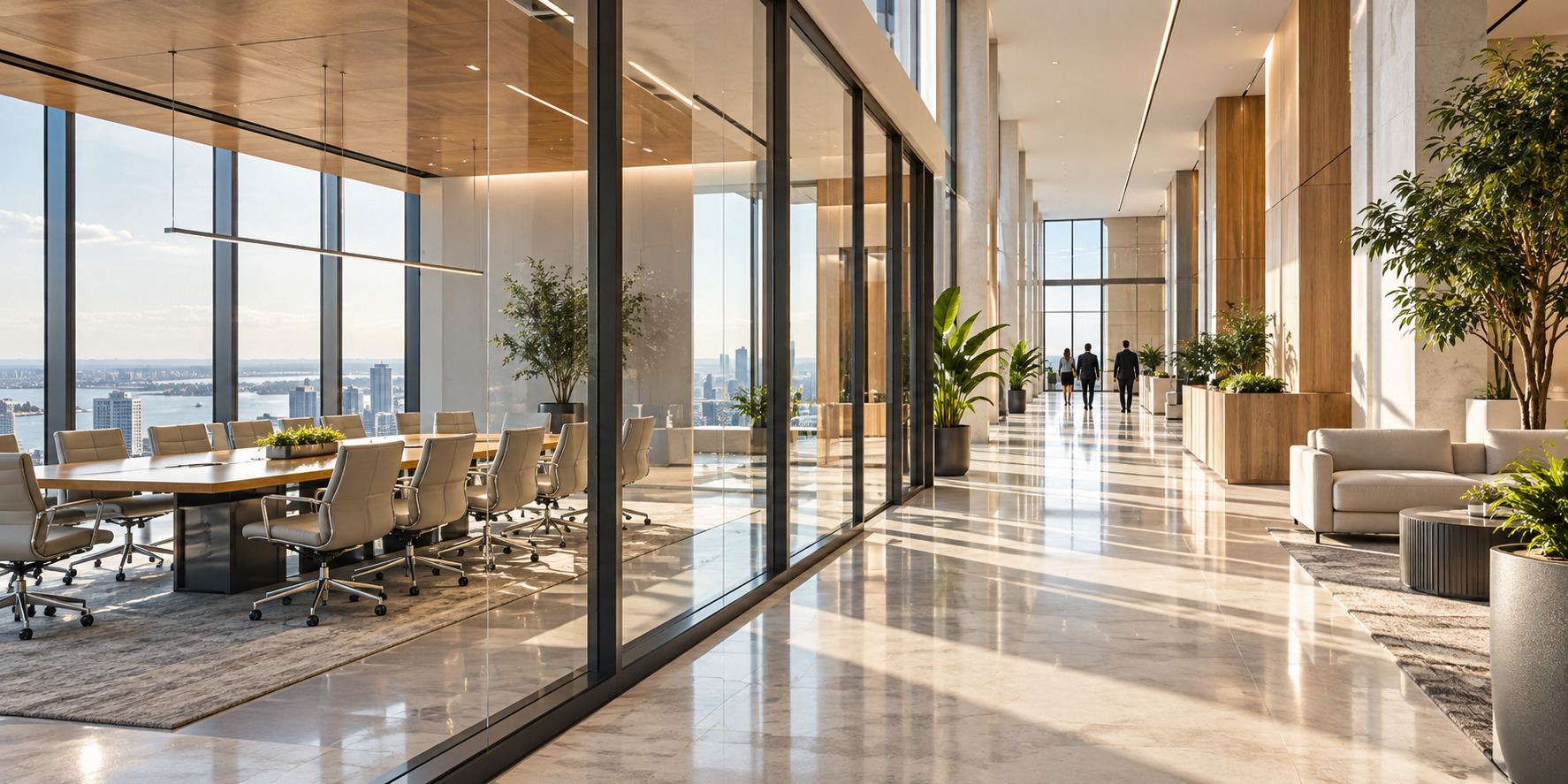 Illustrative enterprise office architecture and meeting spaces