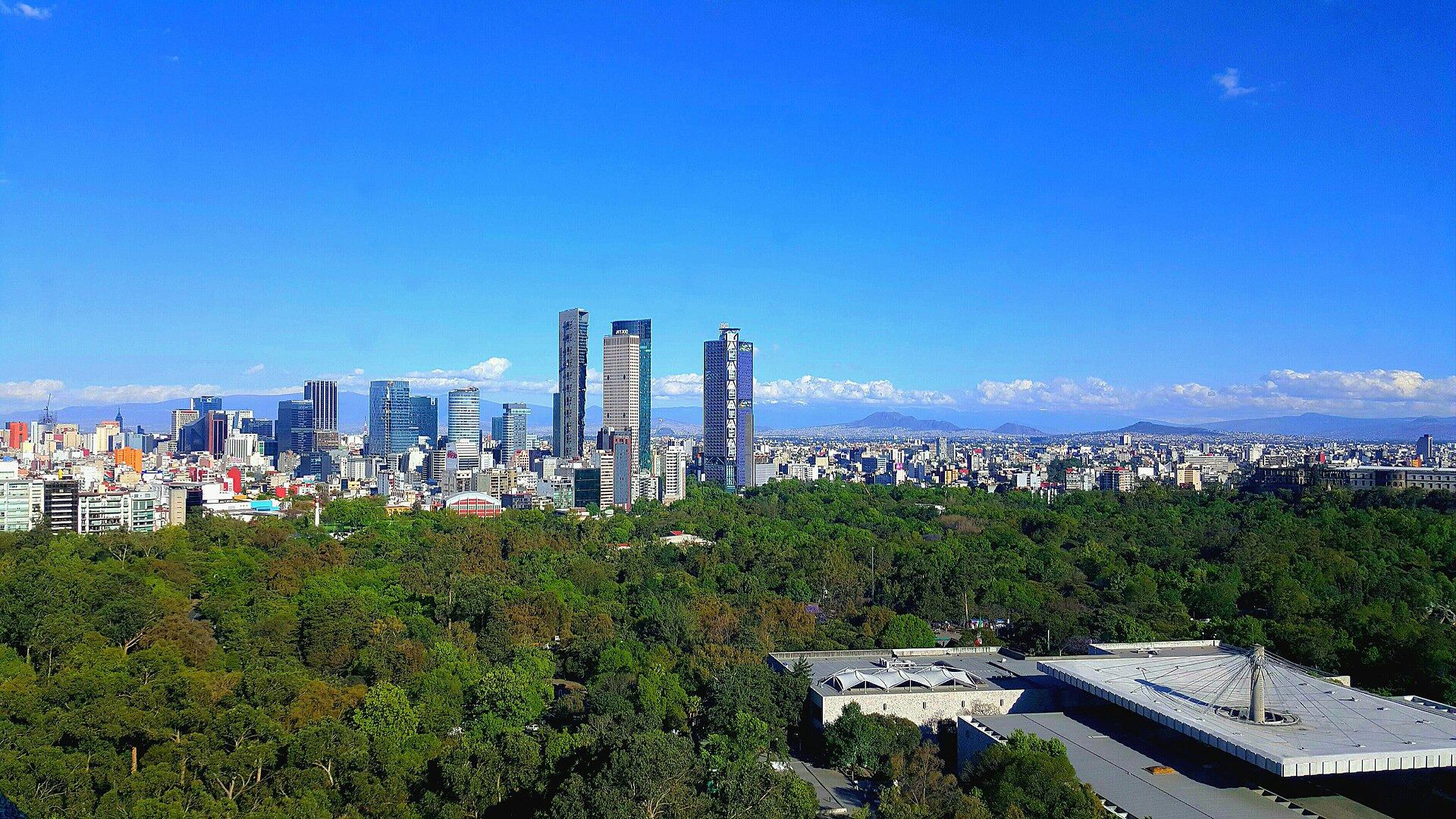 Mexico City Reforma skyline and Chapultepec park